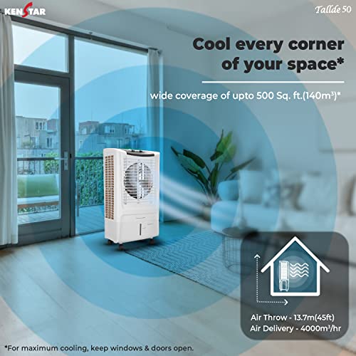 Image of Kenstar Tallde 50 Desert Air Cooler for Home - Inverter Compatible, Wood Wool Cooling Pads, Collapsible Louvers (50L, 170 Watts)