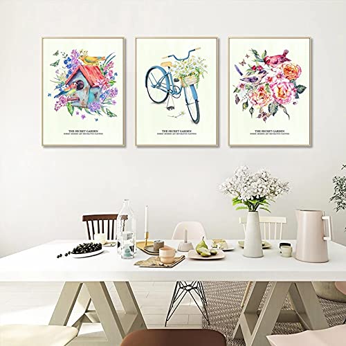 Lienzo de flores y bicicleta acuarela para salon de 70x100 cm sin marco