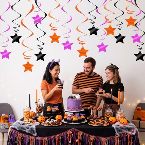 Image of BEISHID Black Purple Orange Stars Hanging Swirls Pre-Strung Hallowen Hanging Decorations for Halloween Birthday Party Baby Shower Decorations Supplies,Pack of 15