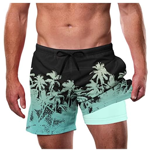 Cozople Sunga masculina com forro de compressão com costura interna de 14 cm, secagem rápida, shorts de natação leves, Árvore que muda de cor, M