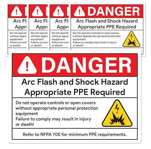 Image of 5pcs Arc Flash Danger Warning Stickers, 5 inch x 3.5 inch Self Adhesive | Weatherproof Vinyl Electrical Hazard Safety Signs