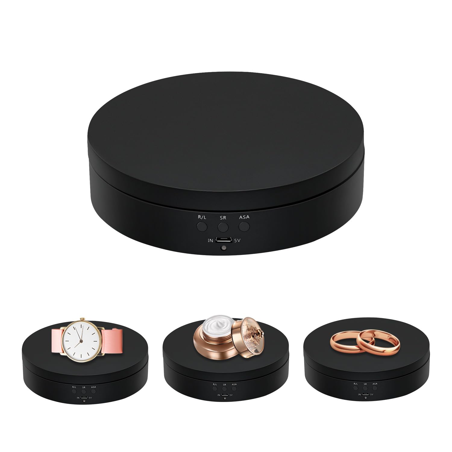 Mcbazel Drehteller Elektrisch 360 Grad Elektrischer Drehteller 13.8cm Motorisierter Drehständer Display-Tisch zur Präsentation von Schmuck, Uhren, digitalen Produkten（Schwarz）