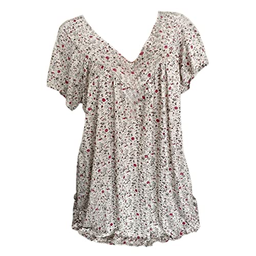T-Shirt À Manches Courtes pour Femmes avec Col en V Imprimé Floral,Chemisiers Et Blouses De Style Boheme Hauts Tunique Été,Chic Et Élégant Tee Shirt...