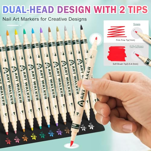 Image of IONSGAKO 12 Colors Nail Art Pens Set, Dual-head Nail Polish Pens Quick Dry | Acrylic Paint Nail Art Markers for Drawing Painting Dotting Liner, Home DIY Nail Art Design Kit Manicure Tools