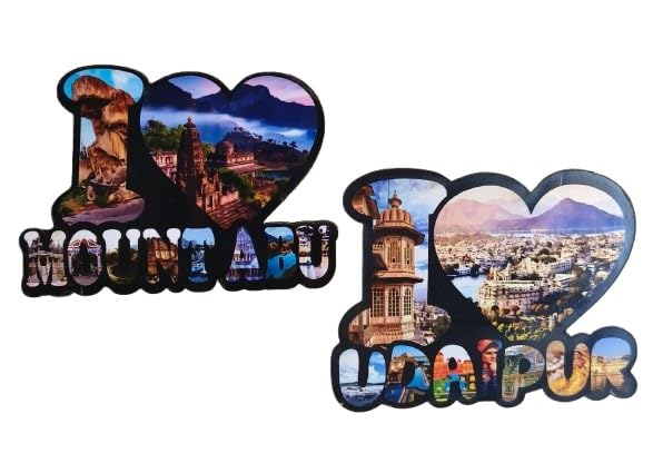 Decorative MDF Wooden I Love Mount Abu and Udaipur Fridge Magnets, Home Decor, 2 Piece Set-image-5