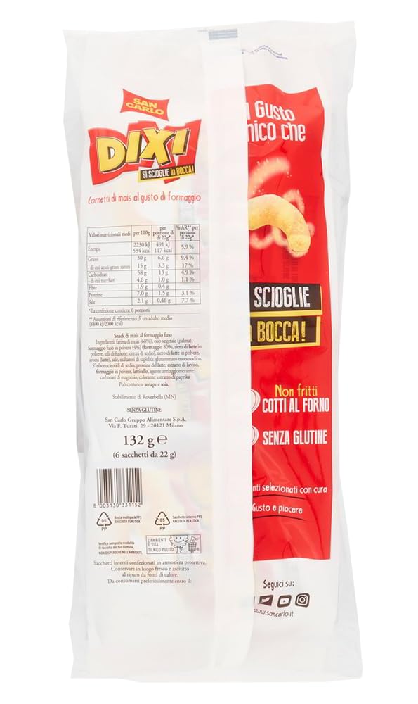 4X San Carlo Dixi Cornetti di Mais Gusto Formaggio Formato Multipack con all'interno 6 Buste da 25g, Senza Glutine (Gluten Free) 150g