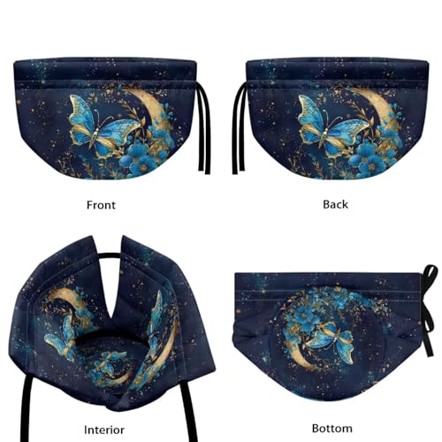 Image of Xoenoiee Blue Butterfly Floral Moon Print Tea Pot Cover Tea Cozy Insulation Teapot Cosy Tea Pot Warmer Cover for Home Kitchen Table Teapot Kettle Cover Keep Warm