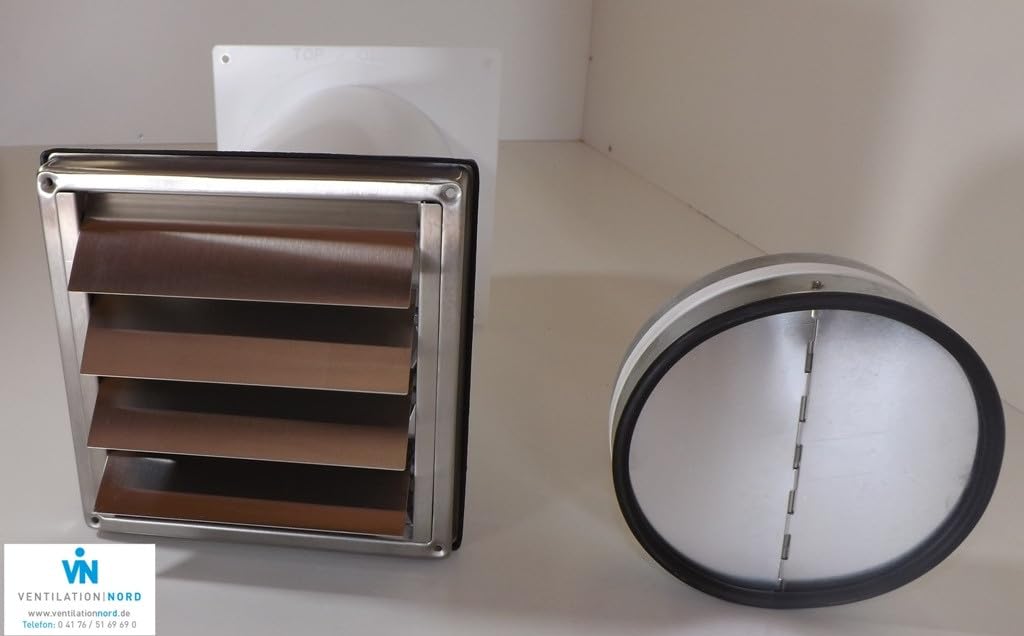 VentilationNord Mauerkasten Ø125 mit Rückstauklappe für Dunstabzug | Edelstahl-Wetterschutz-Lüftungsgitter mit Wandabdichtung | mit Insektenschutzgitter | Teleskoprohr Ø 125