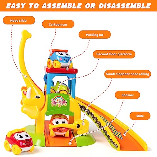 Marstone Toddler Toys for 1 2 Year Old Boys and Girls Gifts: Educational Elephant Slide with 4 Animal Car Toys for Baby 12-18 Months, First Birthday Gifts for Kids, Learning Push Truck Tracks Age 1-2 - Image 6