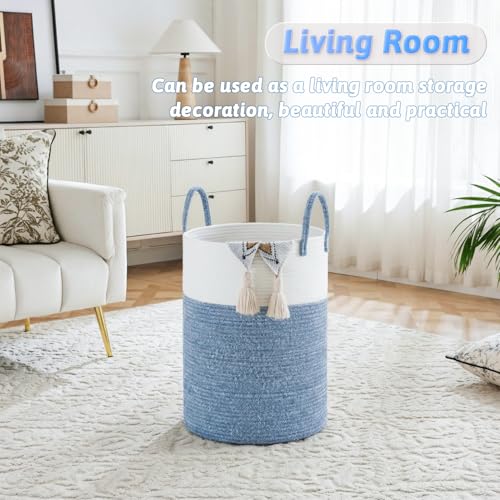 Image of Laundry Basket,Woven Cotton Rope Laundry Hamper,40L for Decor Storage of Dirty Clothes,Toys and Blankets in Bathroom,Baby Room and Living Room