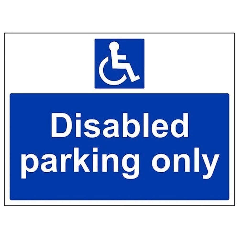 V Safety Disabled Parking Only Sign - Landscape - 400 mm x 300 mm - 2 mm Rigid Plastic Safety Sign