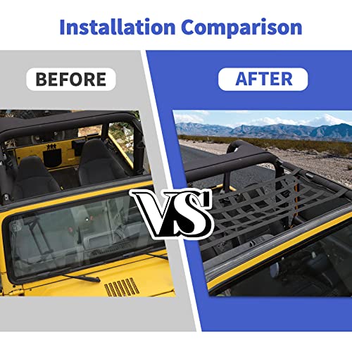 Cargo Net For Jeep Wrangler, Mesh Cargo Netting Top Hammock Roof Net Compatible With Jeep Wrangler Yj Tj Jk Jku Jl Jlu Gladiator Jt 1987-2023 (Black) #TOP6