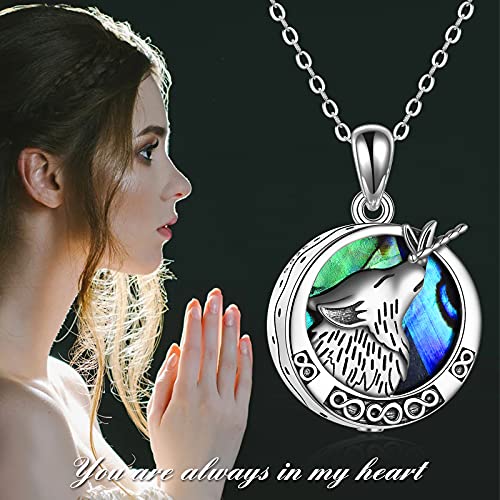 ONEFINITY Wolf Urn Necklaces for Ashes Sterling Silver Wolf Cremation Jewelry with Dragonfly Urn Keepsake Memorial Urn Jewelry for Women Men 6