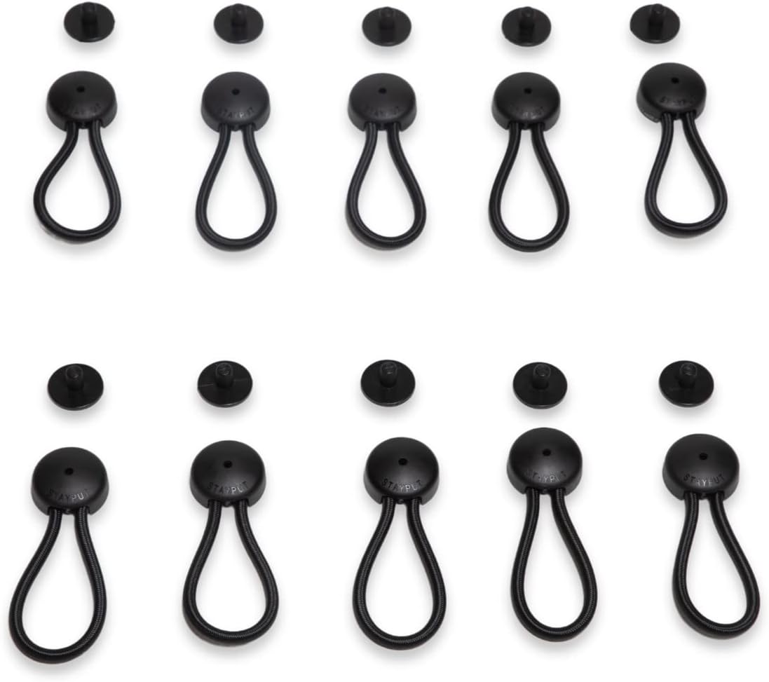 Stayput 5" Black Shock Cord & Fastener for Canvas Covers, 10 Pack - Cord Length is 5" End to End w/Out Loop