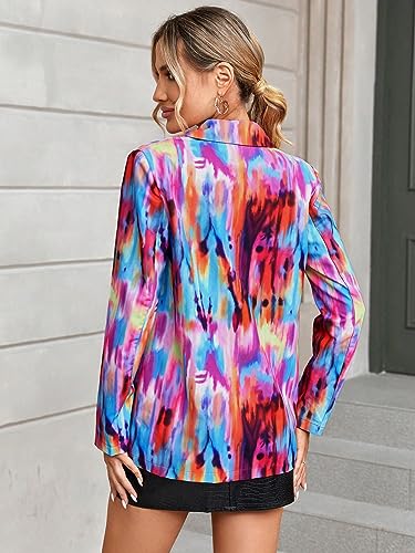 WDIRARA Women's Tie Dye Button Front Long Sleeve Casual Oversized Blazer Jackets with Pockets2