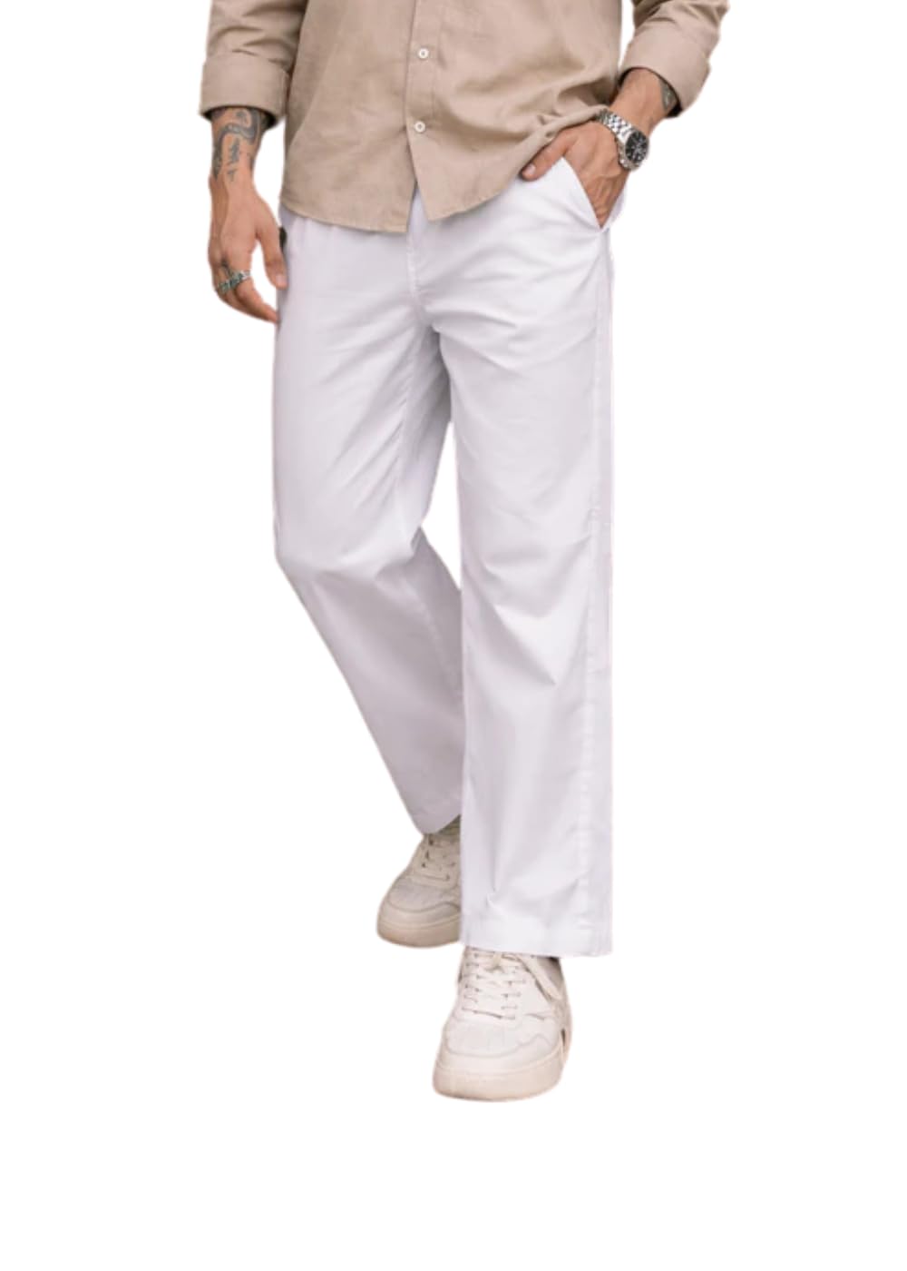 Men’s White Cotton Drawstring Pyjama Pants Lightweight Comfortable Sleepwear Bottoms Trousers-image-11