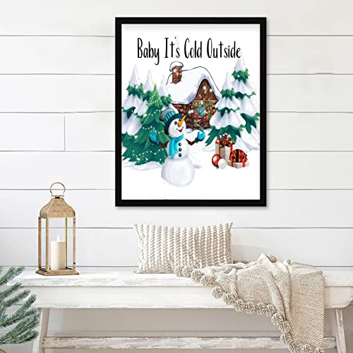 Tableau de Noël bonhomme de neige encadré, déco murale de 40,6x50,8 cm