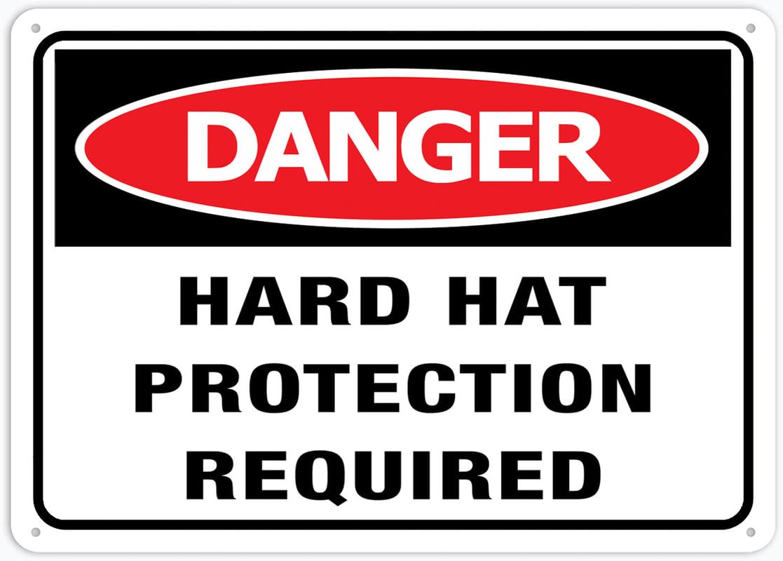 Danger Hard Hat Protection Required Aluminum Metal Sign 12"x8" Premium Aluminum Sun-Proof Rust-Free For Home/Yard Use