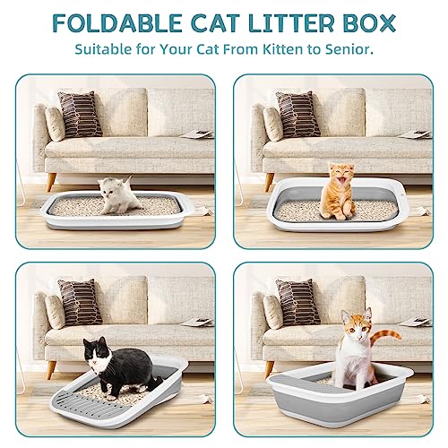 Caja de arena plegable para gatos ShineMe top abierto gris miniatura 3