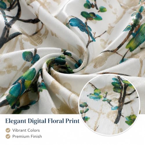 Image of Heavy Polyester Light Filtering Floral Curtains for Long Door 9 Feet Living Room Bedroom Curtain, 9 Feet Long, Aqua, Set of 4
