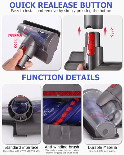 Zaxiva Mini Turbinendüse für Dyson V7 / V8 / V10 / V11 / V15 Staubsauger,Elektrische Matratzenbürste Kompatibel für Kurzflorige Teppiche und Hartböden,Ideal für die Reinigung von Matratzen Grau