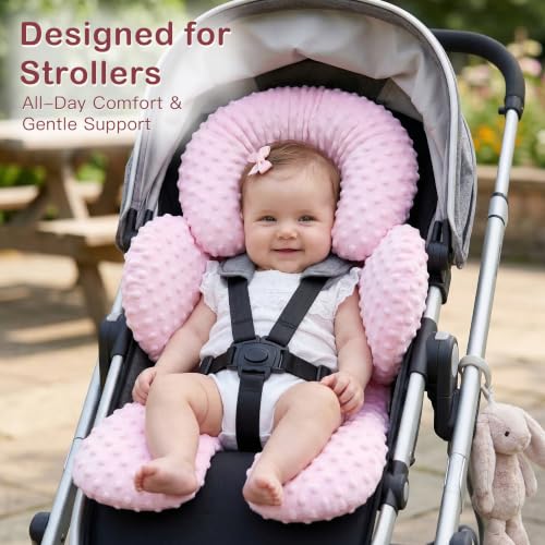 Image of Pro Goleem Infant Car Seat Insert, Baby Head Neck Body Support, Soft Minky Newborn Car Seat Insert, 2-in-1 Reversible, Boys and Girls, Dusty Pink
