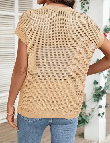 Image of Ivicoer Womens Spring Summer Tops Crochet Cap Sleeve Sweater Hollow Out Beach Vacation Clothes Trendy 2026 Loose Fit