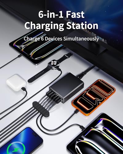 Image of 105W USB C Charger Block, 6-Port USB C Charging Station GaN III PD 20W Laptop Fast Charger Adapter for iPad Pro /Air /Mini, iPhone 17 /16 /15 /14 /13 /12 /11, Samsung and More (Cable Organizer Included)