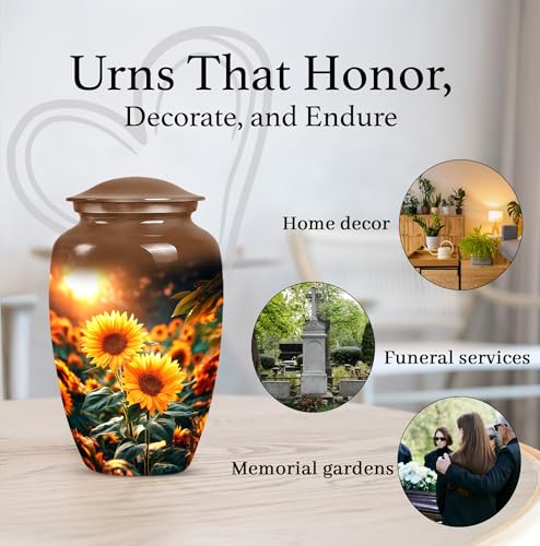 Image of Sunflower Urns for Human Ashes - Sunset Cremation Urns for Human Ashes Adult Male - Yellow Sunflower Urn for Adult Man and Women - Large Decorative Urn for Mom and Dad 10inch