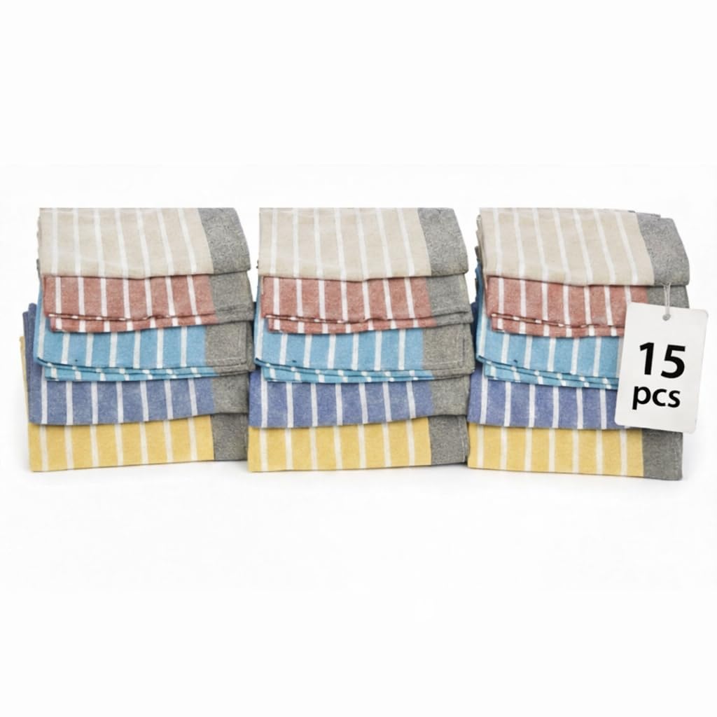 Värde® Dishcloths 15 pcs 12x16 Inches | Bulk Cotton Kitchen Cleaning Dish Cloths | Scrubbing Wash Cloth Sets | Multipurpose Cloth | 100% Cotton.
