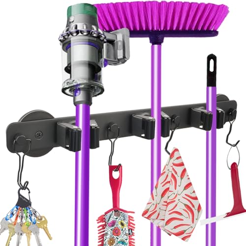 Magnetic Mop Broom Holder Heavy Duty Magnetic Mop Hanger with Swivel Hooks for Cleaning Tools Strong Magnet Mount Tool Hanger Organize System Utility Rack for Refrigerators Laundry Garage Kitchen
