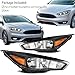 2PCS Headlight Assembly Set With Bulbs For 2015 2016 2017 2018 Ford Focus S SE ST SEL Titanium Replacement Focus Mark 3 Facelift Halogen Headlamps With Black Bezel Amber Reflector FO2502339 FO2503339
