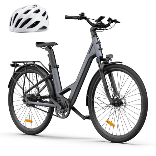 A Dece Oasis ADO E-Bike Air 28 Elektrofahrrad,Electric Bikes Pedelec Riemenantrieb,e Bike 28 Zoll,Momenten-Sensor, 1 Gang, Heckmotor, 345,00 Wh Akku, ebike Damen/Herren,Gepäckträger,Lampe (Gray)