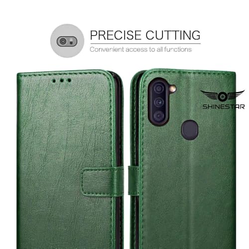 Image of SHINESTAR Samsung Galaxy M11 Flip Back Cover | PU Leather Flip Cover Wallet Case with TPU Silicone Case Back Cover for Samsung Galaxy M11- Green