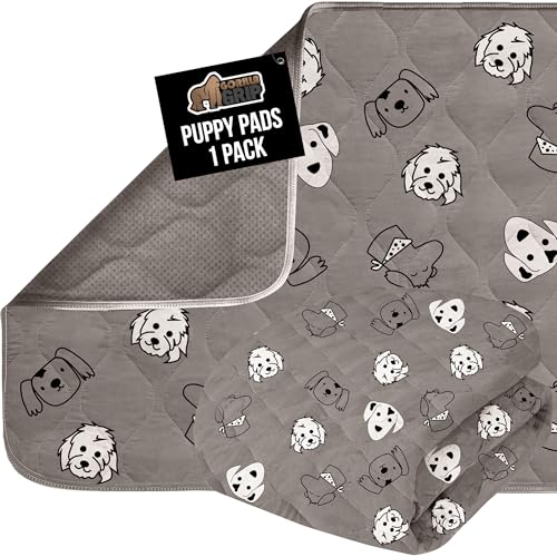 Image of GORILLA GRIP Washable Puppy Pads, 46x28, Slip Resistant Dog Crate Mat, Waterproof Cloth Pee Pad for Training Puppies in Playpen, Reusable Pet Incontinence Blanket, Protects Sofa, Dog Faces