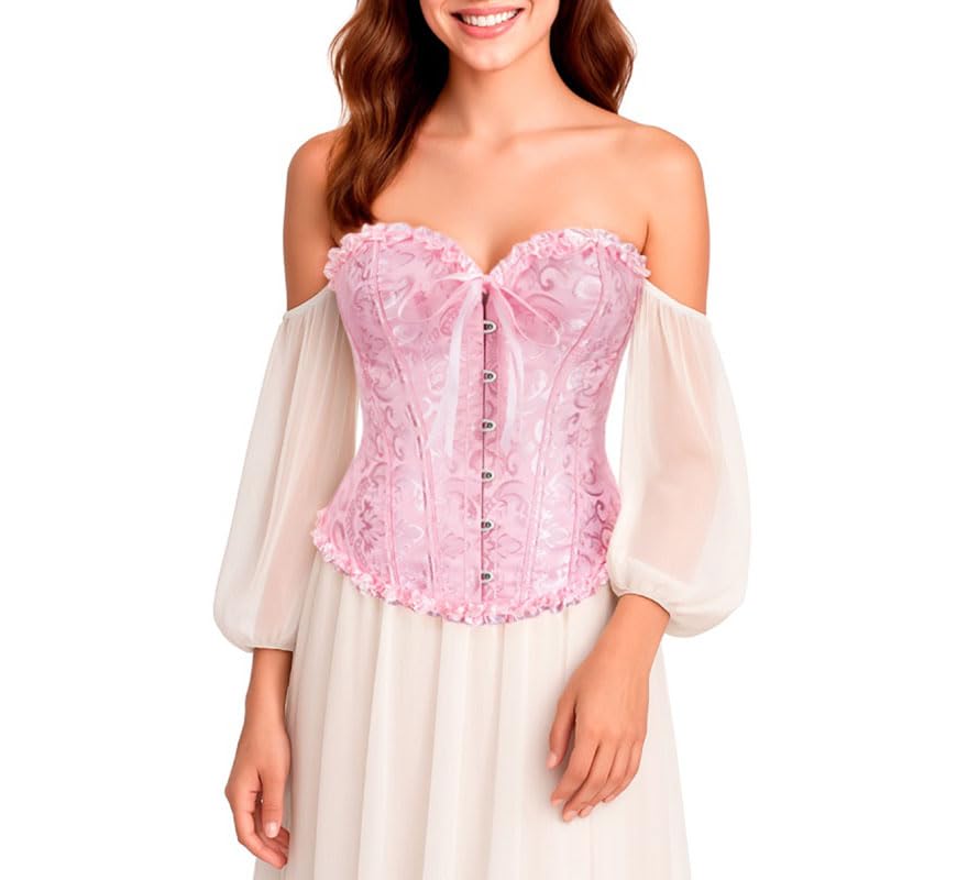 ZZ DISFRAZZES | Corset Jacquard rosa con Lazo para mujer (M)