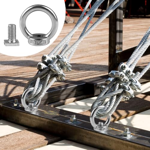 10 Stück Ringmuttern mit Vierkantschrauben M6, Edelstahl Ringmutter zum Festziehen und Aufhängen, Einfachen Verbinden von Seilen, Augenschraube Set für Als Halterung im GewäChshaus, Silber