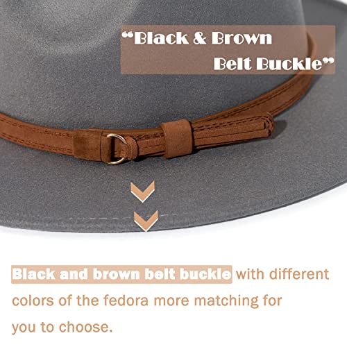 Image of Lisianthus Men & Women Vintage Wide Brim Fedora Hat | Classic Belt Buckle Decor, Adjustable Drawstring, Inner Breathable Sweatband, Timeless Style, Ideal for Travel & Daily