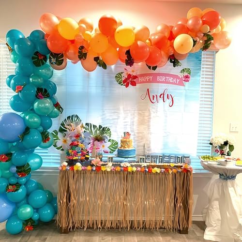 Image of Hawaiian Balloons Set, Pack of 60 12 Inch Orange Teal Blue Light Green Chrome Rose Gold Confetti Latex Balloons for Tropical Luau Beach Aloha Tiki Magic Baby Shower Birthday Party Decorations Supplies