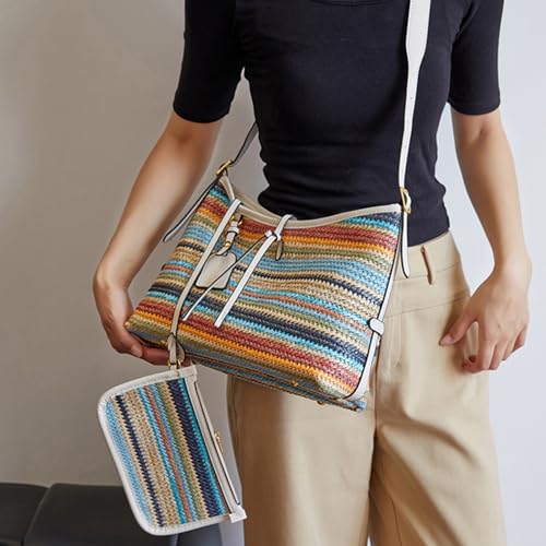 Bolso bandolera de rafia con rayas coloridas miniatura 2