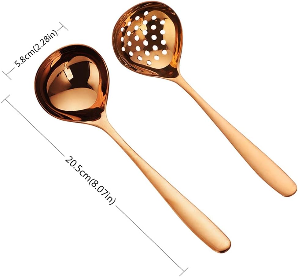 Tea Spoons Stainless Steel Soup Spoon Thickened Colander Set Large Long Handle Soup Spoon Filter Household Drinking Spoon Two Pieces Ice Tea Spoons (Color : Gold) (Gold)