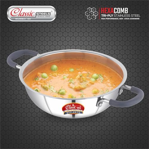 Image of Classic Steels Hexa Comb Triply Kadai Without Lid - 3.5 LTR (28cm) | 2.5mm Thickness | Durable Stay Cool Silicon Handle | Induction Bottom | Heavy Gauge Cookware Kadhai | 5 Year Warranty