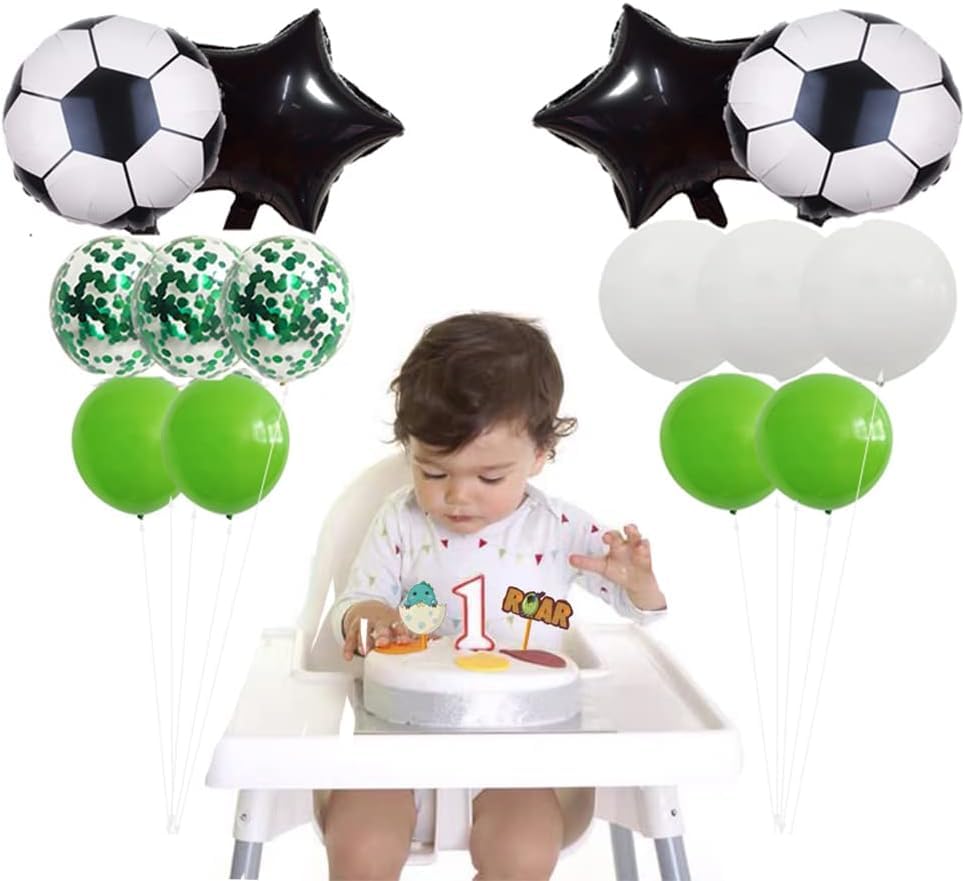 Image of AR GIFTZADDA 4D Football Black White Green Balloon 16 Pcs Bouquet for 5th Birthday, 24 Inch Soccer Foil Balloon Football Party Decorations for Boys Birthday Theme Party (5th Bday kit, Football Foil)