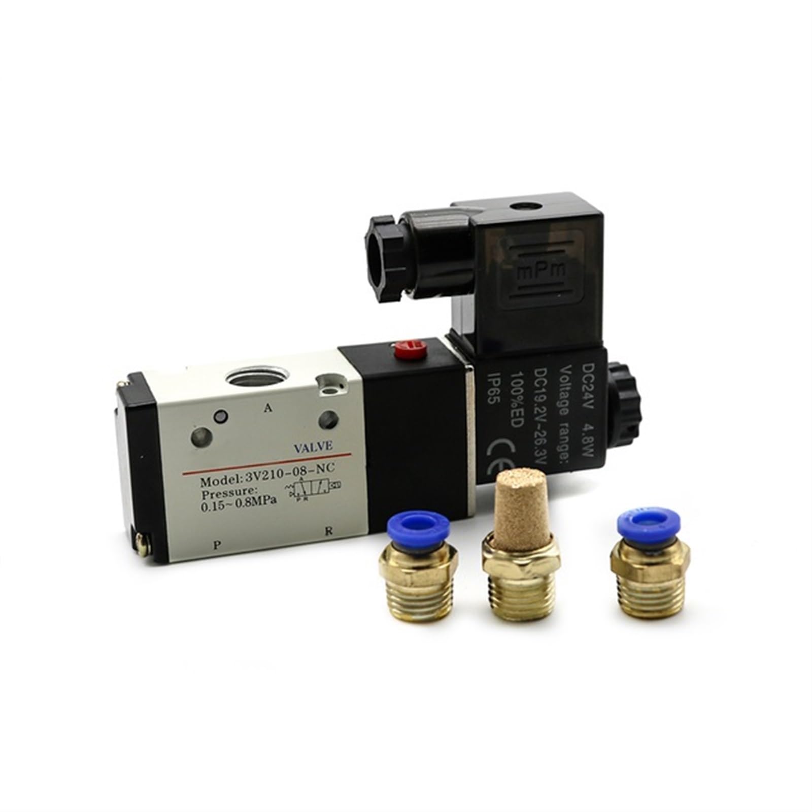 Válvula solenoide neumática 3V210-08 DC12V DC24V AC110V AC220V 3 vías 2 posiciones válvula de control direccional de aire válvula de gas (3v210-08 W 4mm, CA 110V)