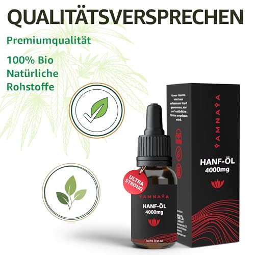 YamnaYa – Premium Hanföl 40% | Kaltgepresst & Vegan | Naturrein & Ohne Zusatzstoffe | Streng Laborgeprüft | In der EU Hergestellt