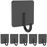 Docrok 6 Pack Stainless Steel Heavy Duty Adhesive Towel Hooks for Bathrooms, Kitchen Towel Hooks, Waterproof Bathroom Hooks for Towels, Wall Hooks for Hanging, Adhesive Shower Coat Hook, Black