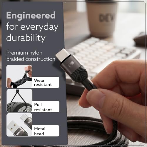 Image of AGARO USB A to Type C Fast Charging Cable (1.2M), 100W, 5A Super Fast Charge, 480Mbps Data Sync, Durable Nylon Braided, Tangle-Free, Compatible with Smartphone, Tablet, Laptop & More