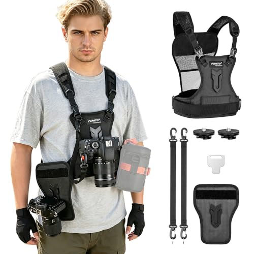 FOMITO Multi Camera Carrying Chest Harness System Vest with Side Holster for Canon for Nikon for Panasonic for Olympus for Sony A7R A7S A7II A7RII A58 A99 A6000 A6300 DSLR