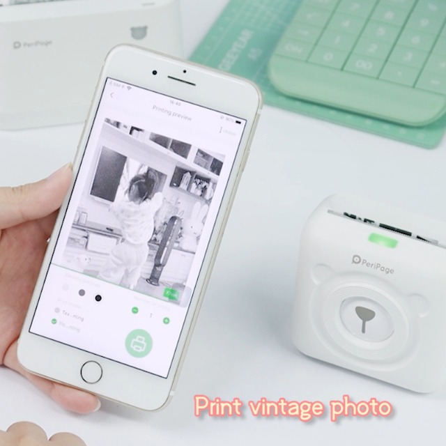 Mini Imprimante Photo Sans Fil BT Imprimante Thermique + 6 Rouleaux De