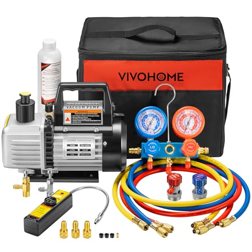 Image of VIVOHOME 1 /3 HP 4CFM 1 Stage AC Vacuum Pump and R134a Manifold Gauge Set
